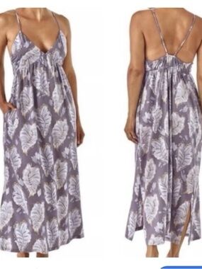 PATAGONIA PATALOHA Grey Floral Strappy Maxi Dress womens large resort wear beach